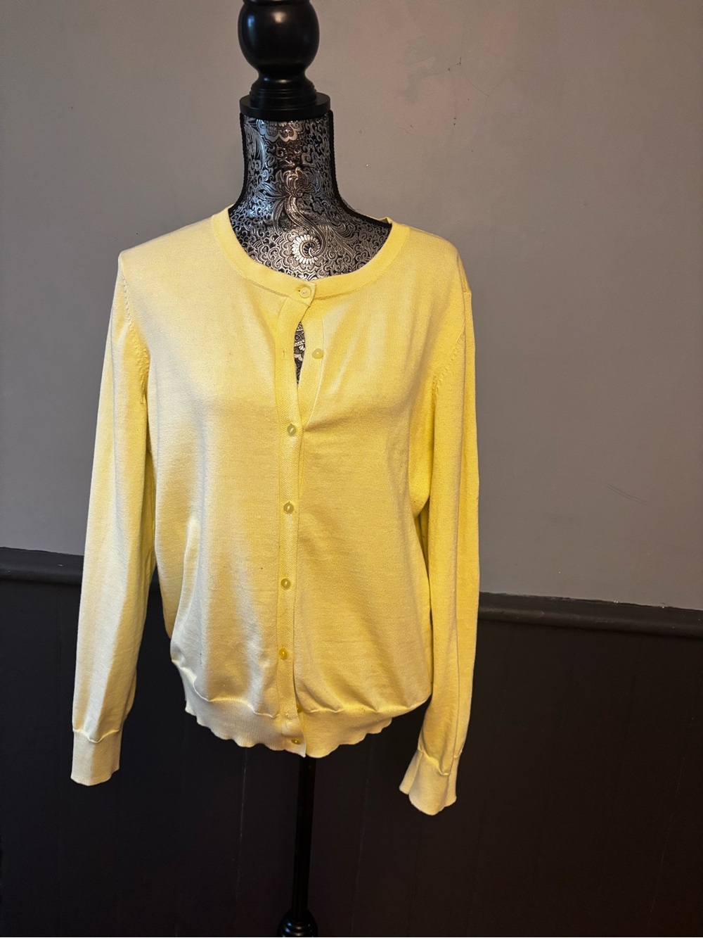 Time and Tru Light Yellow Button Cardigan